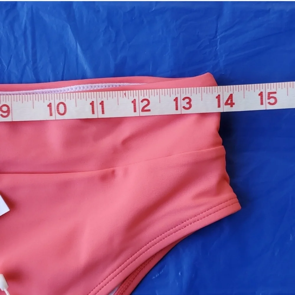 NWT Cupshe high waist bikini bottom 💗 Coral Pink, sz Medium💗 original package - Picture 3 of 8